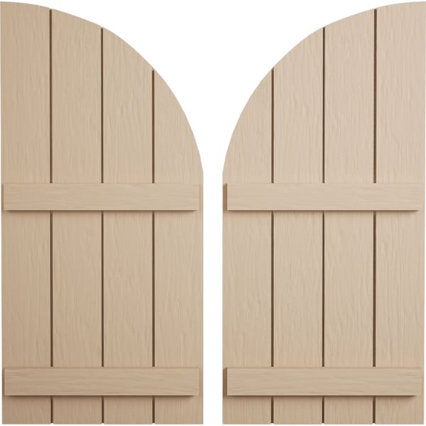 Ekena Millwork Rough Sawn 4 Board Joined Board-n-Batten w/Quarter Round Arch Top Faux Wood Shutters, 22W x 64H, PR SHUBJQ22X64RSPR - main