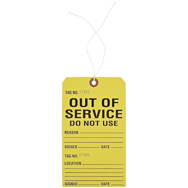 Brady OUT OF SERVICE DO NOT USE REASON Inventory Tags 7 H x 4 W BK/YL 25/PK, 25PK 103667 - main