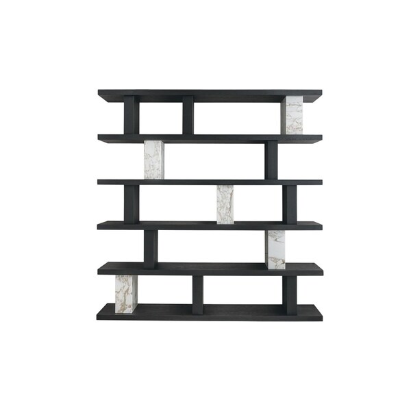 Homeroots 71" Black And White Wood And Faux Marble Five Tier Geometric Bookcase 722398 - main