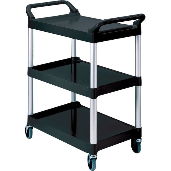 Rubbermaid Commercial Rubbermaid Service Cart w/3 Shelves, 200 lb. Capacity, 33-5/8"L x 18-5/8"W x 37-3/4"H, Black FG342488BLA - main