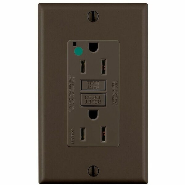 Leviton GFIRcptcl, 15A, 125VAC, Brn, Polycarbonate GFNT1-HG - main