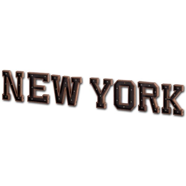 Homeroots Archera "New York" 110" X 20" Black And Brown New York Metal Wall Decor 608644 - main