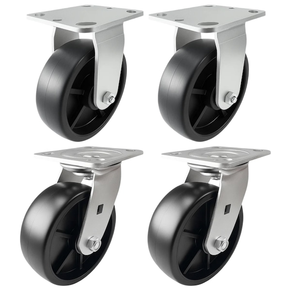 Hyw Products Heavy Duty Caster Set 6in Plastic Wheels, 2 Rigid & 2 Swivel, 4PK 40-60R-A1-HP-2,40-60S-A1-HP-2 - main