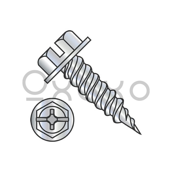 Oxoxo 10-16X3/4 Combo (slot/phil) Ind Hexwasher 1/4in Across Flats F/T Self Piercing Screw Zinc, 4000PK 477014 - main