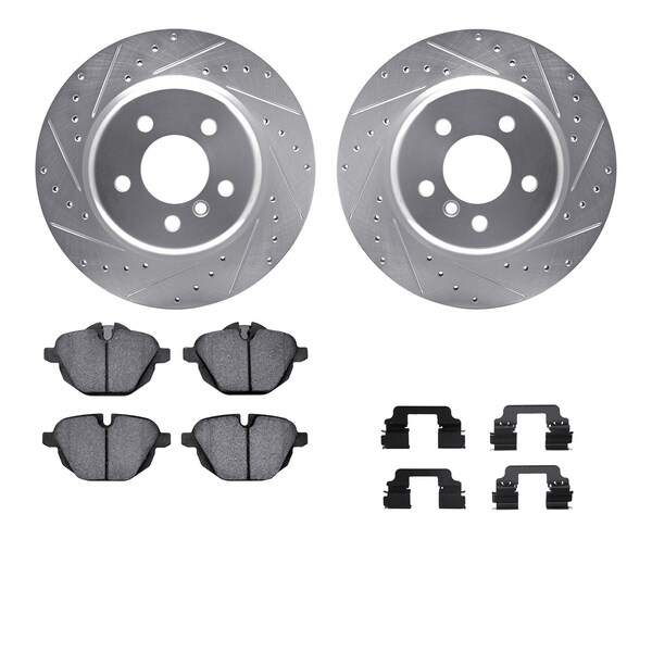 Dynamic Friction Co DFC Rotors-Drilled & Slotted-Silver w/ EURO 5000 Ceramic Brake Pads Incl Hdw 7612-31087 - main