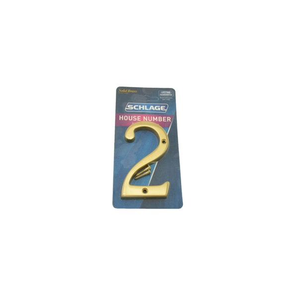 Schlage Residential Solid Brass Carded Classic House Number 2 Bright Brass Finish SC23026605 - main