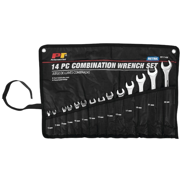 Performance Tool 14 pc. Metric Combination Wrench Set, Heat Treated, Roll Pouch W1114M - main