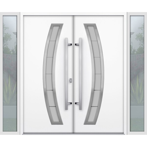 Vdomdoors Steel Double Doors Deux 6500 White 2 Sidelight Exterior Windows Stainless Inserts Single Modern Pai DEUX6500DEXD-WS-RH-W14+72+14 x H80 - main