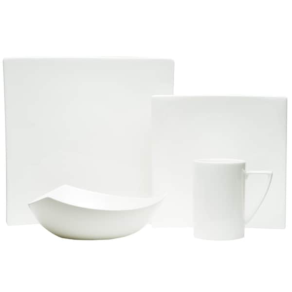 Homeroots White Four Piece Square Bone China Dinnerware Set 483490 - main