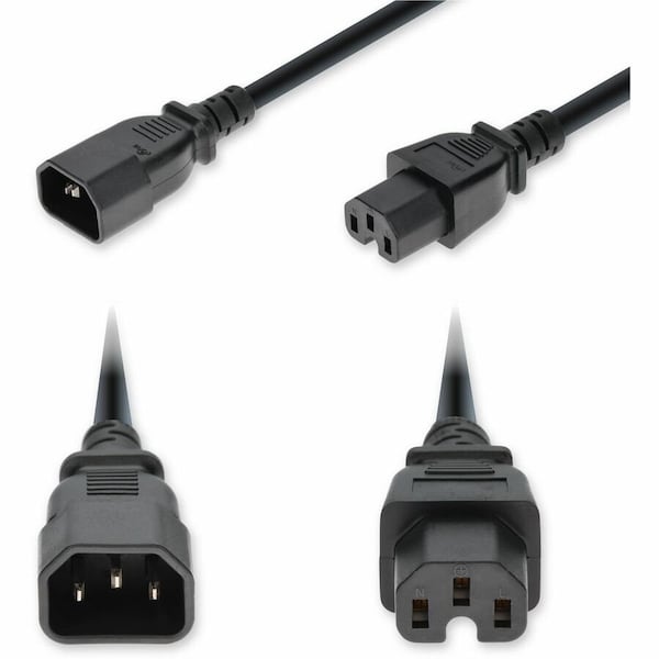 Add-On 3FT C14 MALE TO C15 FEMALE STANDARD COMMERCIAL TEMP 14 AWG 250V AT 15A PVC SJT ( ADD-C142C15C14G3FBK - main