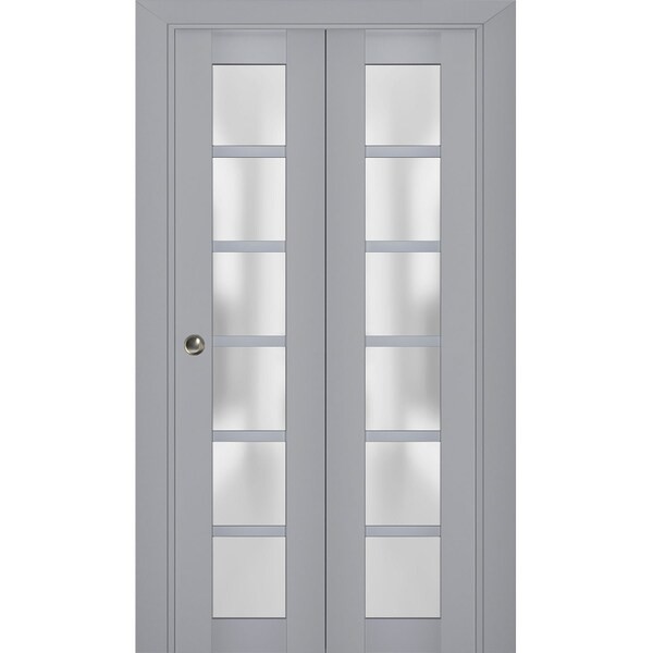 Sartodoors Sliding Closet Bi-fold Doors Grey Solid Core Modern Interior VEREGIO7602BF-GRE-36 x 84 (2* 18x84) - main
