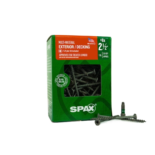 Spax #8 x 2-1/2 in Exterior Wood Deck Screws Construction Flat Head T-Star Plus, 124PK 4191670400604 - main