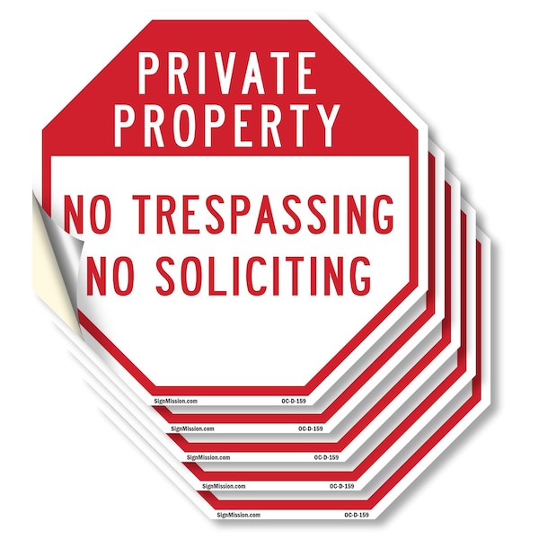 Signmission Private Property No Trespassing No, 4 inch X 4 inch, Vinyl Decal, 5PK OC-D-5PACK-4-159 - main