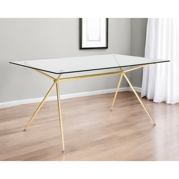 Homeroots 60" Clear And Gold Glass And Steel Dining Table 546175 - main