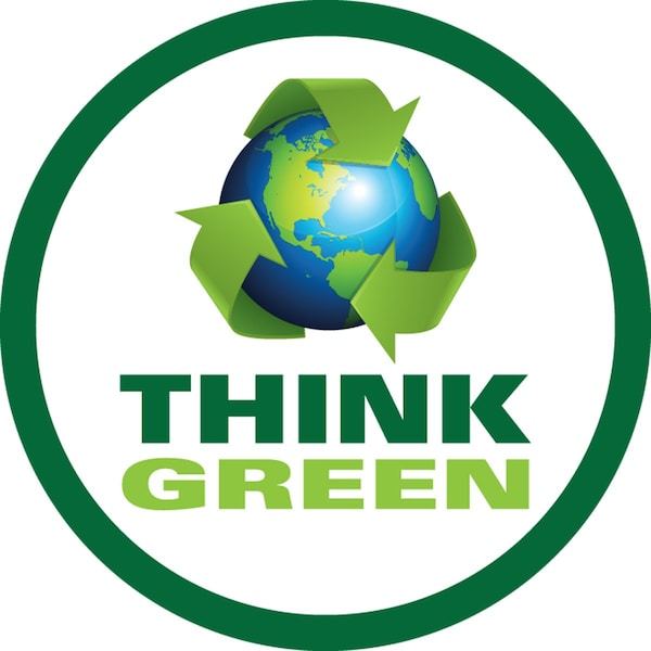Accuform Hard Hat Sticker, 214 in Length, 214 in Width, THINK GREEN Legend, Adhesive Vinyl LHTL408 - main