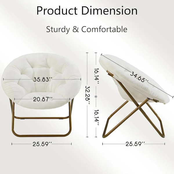Simple Deluxe Saucer Chair, Round Foldable Reading Chairs, x-Large Size Cozy Papasan Chair, Comfy Furry Padded Mo 3A88CHAIRYL38WHT01 - main