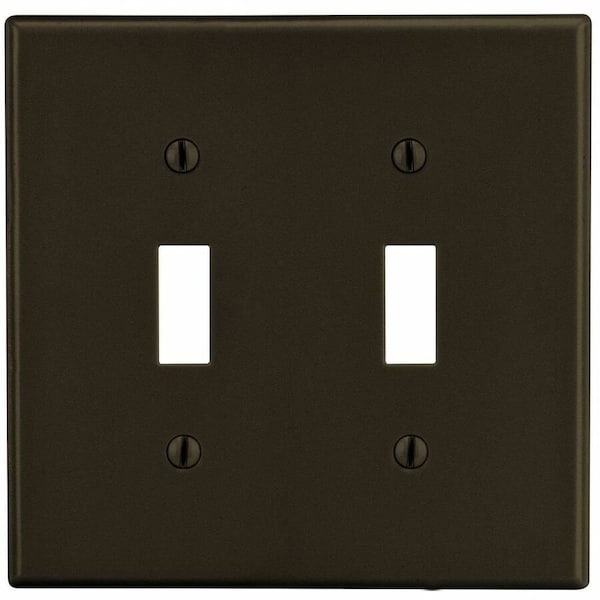 Hubbell Wiring Device-Kellems Toggle Switch Wall Plate, Number of Gangs: 2 Plastic, Satin Finish, Brown P2 - main