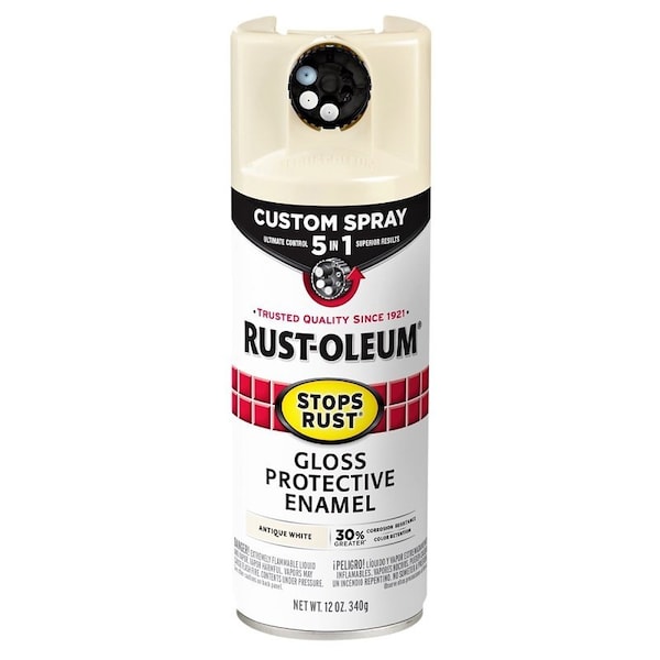 Rust-Oleum 5-In-1 Enamel Paint, Gloss, Antique White, 12 oz, Aerosol Can 376887 - main