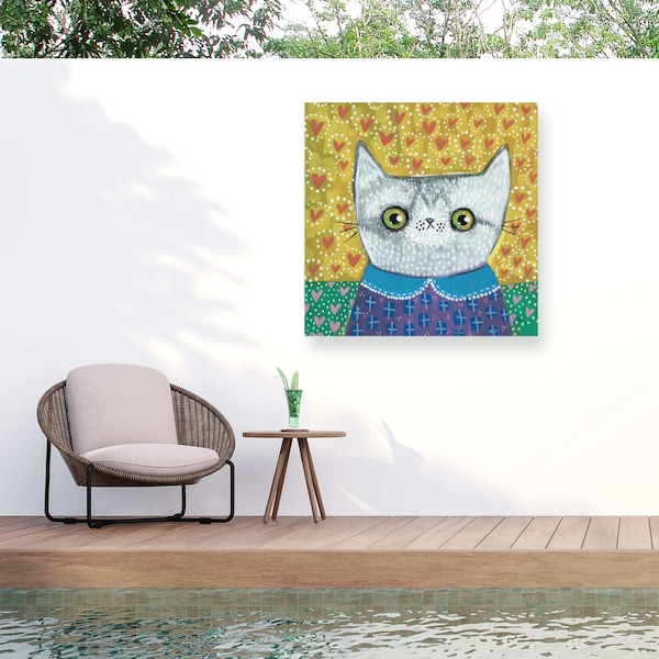 Trademark Fine Art Outdoor Canvas Art Melissa Averinos Kooky Cat II Wall Art for Patios, or Gardens WAP32179-OC2424WR - main