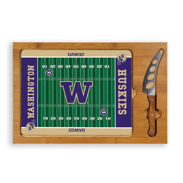 Picnic Time Family Of Brands NCAA Washington Huskies Football Field Icon Glass Top Cutting Board & Knife Set 910-00-505-624-0 - main