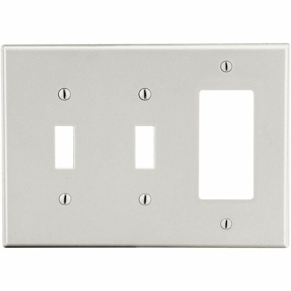 Hubbell Wiring Device-Kellems Wallplate, 3-Gang, 2) Toggle 1) Decorator, Light Almond P226LA - main