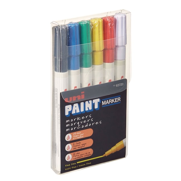 Uni-Paint Permanent Marker, Fine Bullet Tip, Assorted Colors, PK6 63720 - main