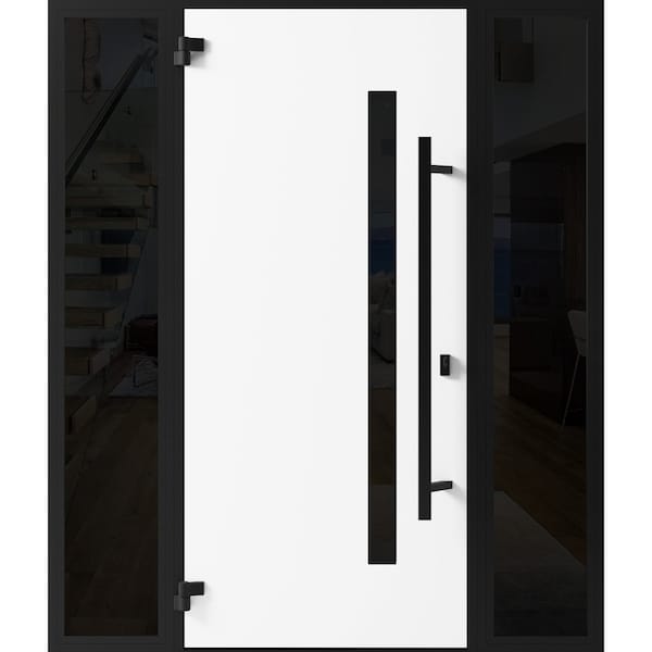 Vdomdoors Front Exterior Prehung Steel Door Ronex0162 Red Oak 2 Sidelight Exterior Windows Sidelites Entry RONEX0162EXD-RED-W14+36+14 X H80-RH-I - main
