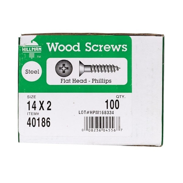 Hillman No. 14 X 2 in. L Phillips Zinc-Plated Coarse Wood Screws, 100PK 40186 - main