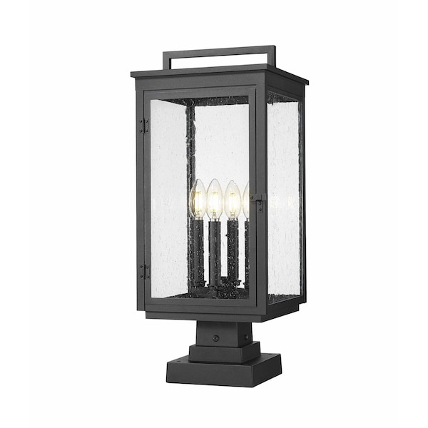 Z-Lite Hartwell 4-Light Outdoor Pier Mounted Fixture, 10 in W x 23.75 H, Sand Black 5019PHBS-SQPM-BK - main