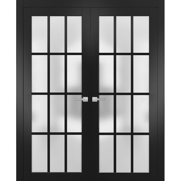 Sartodoors Solid French Double Frosted Glass Doors 12 Lites, Felicia 3312 Matte Black, Single Regural Panel F FELICIA3312DD-BLK-84 - main