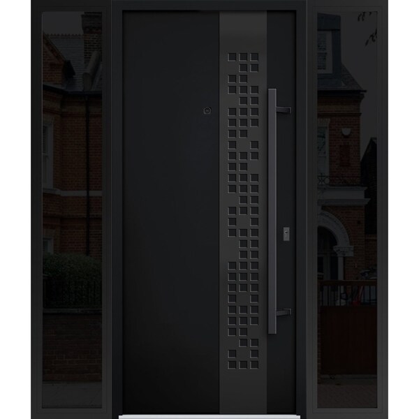 Vdomdoors Steel Door Deux 6078 Black Enamel 2 Sidelight Exterior Windows Sidelites/ Entry Door Painted W12+36 DEUX6078EXD-BLK-W12+36+12 X H80-LH-I - main