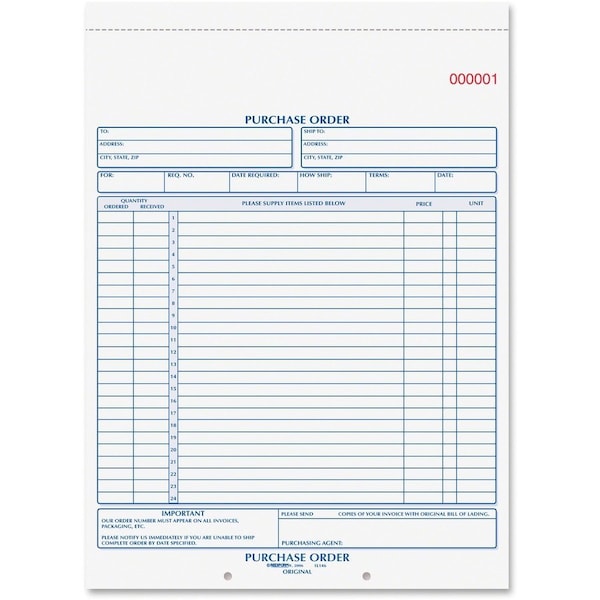 Rediform Purchase Order Book, 2-Part, Carbonless, 8-1/2" x 11", 50 Sets/Book 1L146 - main