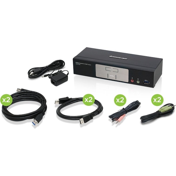 Iogear 2-Port DisplayPort1.2 KVMP w/USB3.1 Hub TAA Compliant GCS1932 - main