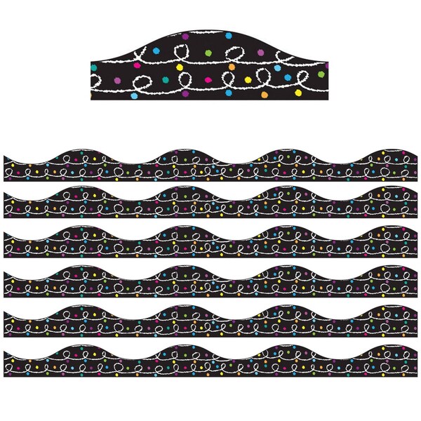Ashley Productions Magnetic Scallop Border, White Chalk Loops with Color Chalk Dots on Black, 12 Feet Per Pack, 6PK 11430 - main