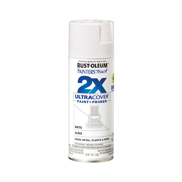 Rust-Oleum Spray Paint, White, Gloss, Solvent, 12 oz 334048 - main