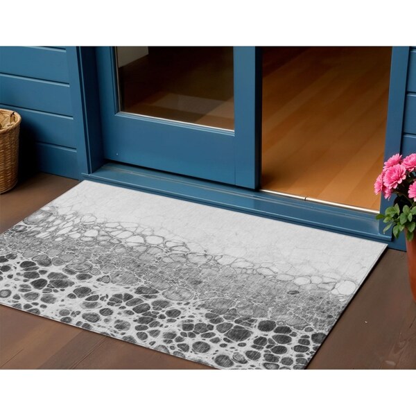Homeroots 3' X 5' Gray Silver And Charcoal Abstract Washable Indoor Outdoor Area Rug 582518 - main