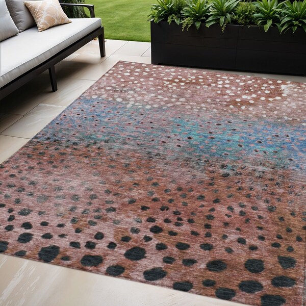 Homeroots 10' X 14' Terra Cotta Blue And Black Abstract Washable Indoor Outdoor Area Rug 603100 - main