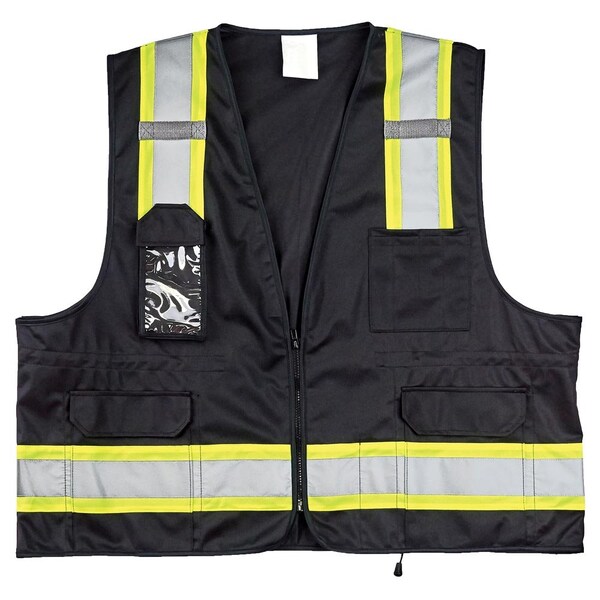Jj Keller High Visibility Safety Vest with Pockets, Zipper, Reflective Strips, Black, 4XL/5XL 64340 - main