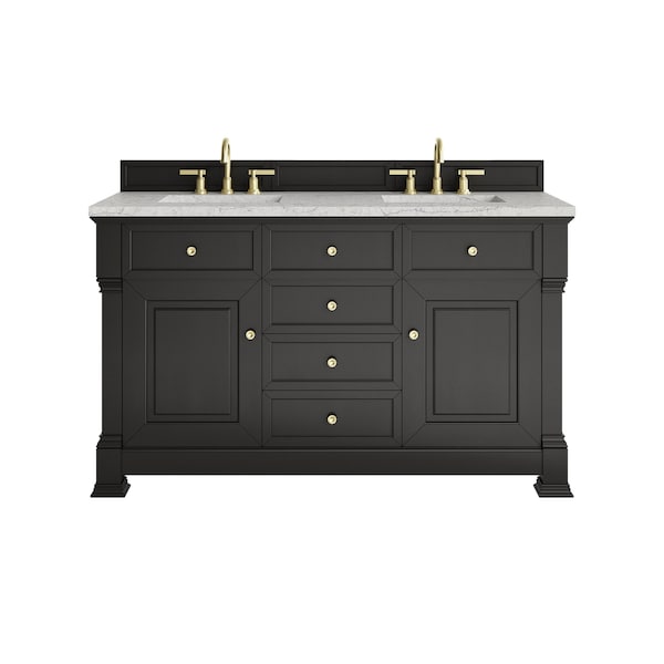 James Martin Vanities Brookfield 60'' D Vanity, Black Onyx w/3 CM Jasmine Pearl Silestone Top w/FreePower Wireless Charger 547-V60D-BKO-FEJP - main