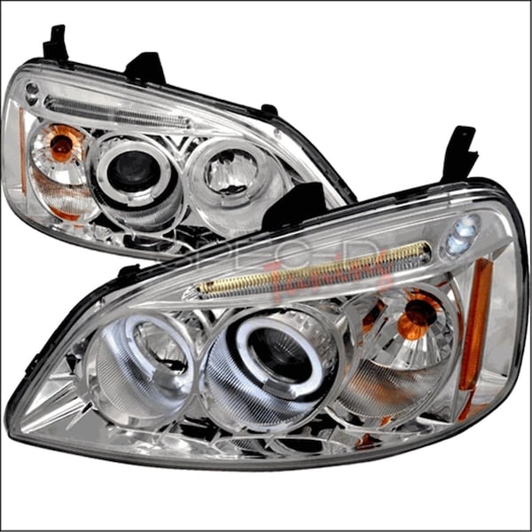 Overtime Halo LED Projector Headlight for 01 to 03 Honda Civic, Chrome - 10 x 20 x 24 in. OV2654161 - main