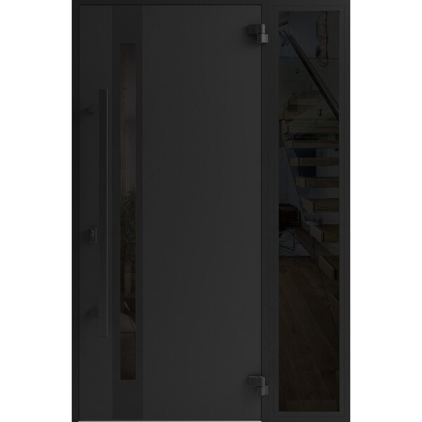 Vdomdoors Front Exterior Prehung Steel Door Ronex1033 Teak Sidelight Exterior Window Sidelite Entry Metal RONEX1033EXD-OAK-W36+12 X H80-LH-I - main