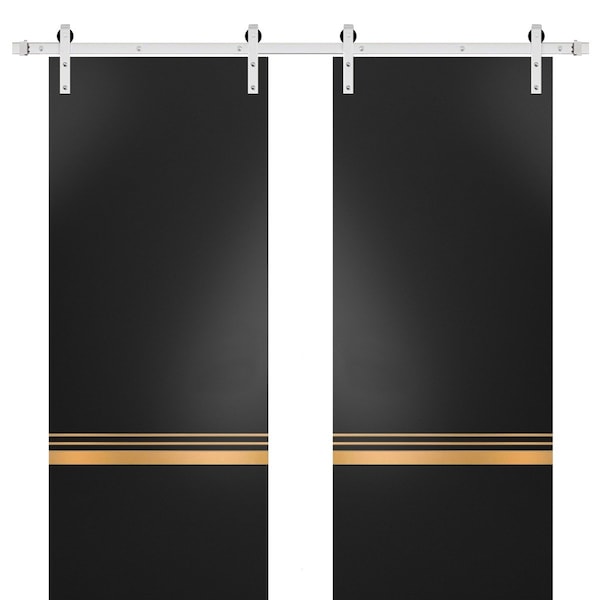 Sartodoors Sturdy Double Barn Door with Hardware Planum 2010 Black 72x84 (2* 36x84) Solid Core Modern Interior PLANUM2010DB-S-BLK-72 x 84 (2* 36x84) - main