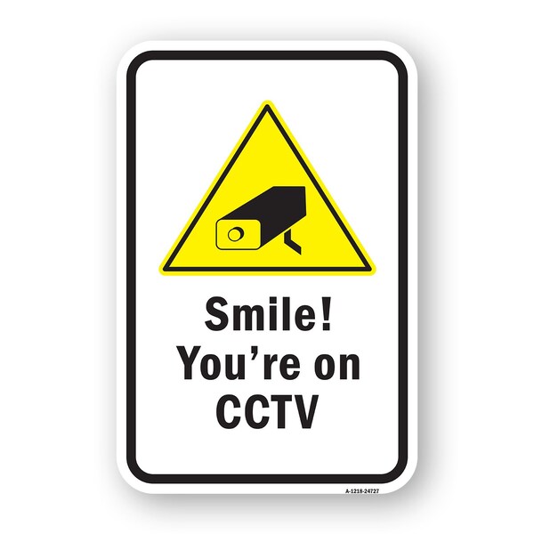 Signmission Smile! Youre On CCTV, Heavy-Gauge Aluminum Rust Proof Parking Sign, 18" H, A-1824-24727 A-1824-24727 - main