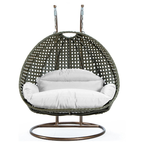 Leisuremod Beige Wicker Hanging 2 person Egg Swing Chair, White ESCBG-57W - main