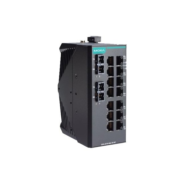 Moxa Unmanaged Ethernet switch with 14 10/100BaseTX ports, 2 100BaseFX singl EDS-2016-ML-SS-SC-T - main
