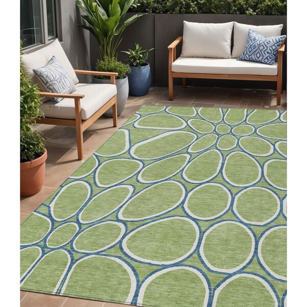 Homeroots 5' X 8' Artichoke Green And Ivory Abstract Washable Indoor Outdoor Area Rug 600505 - main