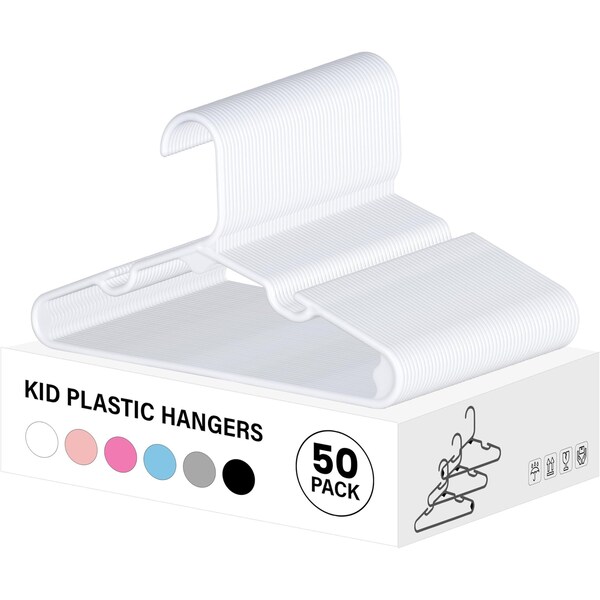 Simple Deluxe Kids Plastic Hangers, Non-Slip 11.5 Inch Baby Hangers, White, 50PK HKHANGPLASTCKID50WHT - main