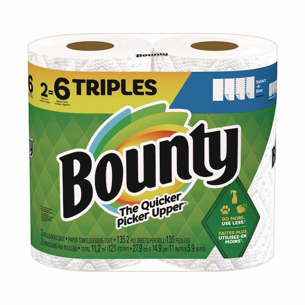 Bounty Select-a-Size Kitchen Roll Paper Towels, 2-Ply, 11 x 5.9, White, 135 Sheets/Roll, 2PK 60428/6133 - main