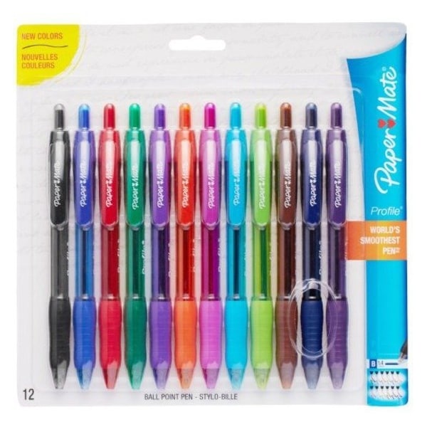 Paper Mate Profile Ballpoint Pen - 1.4 mm Bold Pen Point - Refillable - Retractable - Black, Blue, Green, 12PK 1788863 - main
