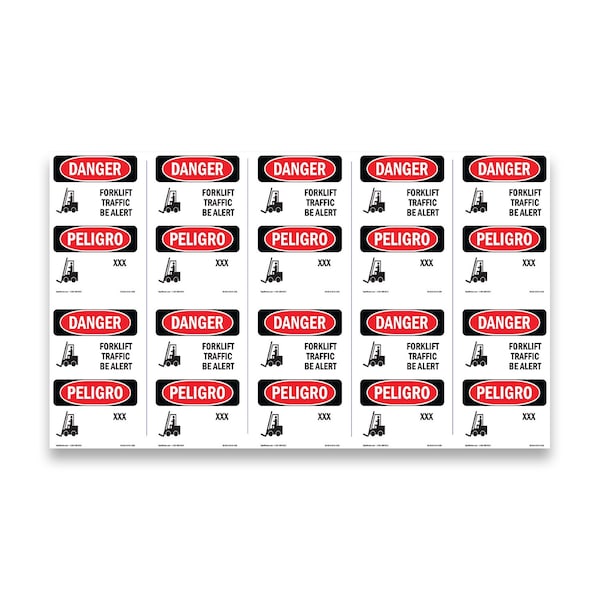 Signmission OSHA Danger Sign, 5" Height, Forklift Traffic Be Alert Bilingual, DS-D-35-VI-1265-10PK OS-DS-D-35-VI-1265-10PK - main